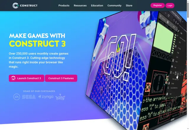 Construct 3の公式サイトの雰囲気